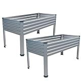 DIIYIV Galvanized Raised Garden Bed with Legs,2PCS 48×24×30in Elevated Planter Box for Backyard,Outdoor Garden, Patio, Balcony, 350lb Capacity,Silver