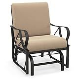 Giantex Patio Glider, Outdoor Rocking Chair with Thick Cushion, Sprayed Metal Frame, Curved Armrest, Glider Swing Chair for Garden, Yard, Lawn, Porch Rocker
