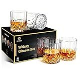 GLASKEY Whiskey Glasses Set of 4,Rock Glasses,11 oz Lead-Free Crystal Bourbon Glass,Old Fashioned Glass for Bourbon,Cognac,Irish Whisky,Personalised Whisky Glass Gift Set for Men,Dad,Brother