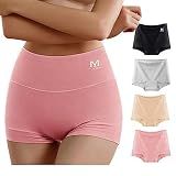 MEIYATING Boy Shorts Underwear for Women Cotton Compression Plus Size High Waisted Boxers Briefs Panties Boyshort 4 Pack