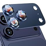 Uyiton Compatible with iPhone 17 Pro Max Camera Lens Protector - [Not Easy to Break][Strong Adsorption][Case-Friendly] Metal Tempered Glass Rear Camera Screen Cover - Deep Blue