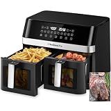 12QT Large Dual Air Fryer, 10-in-1 Double Zone Airfryer with 2×6QT Baskets, 60° Easy-Panel with Full Touchscreen, SyncCook Function, Viewing Window, Nonstick & Dishwasher Safe, 2 Dishes at Once, Black