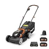 WORX 14" Cordless Lawn Mower, 2 in 1 Electric Mower Cuts Quietly, Compact & Lightweight Push Lawn Mower with 6-Position Height Adjustment for Small Yards, 2 Batteries & Charger Included, WG779