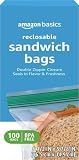 Amazon Basics Reclosable Double Zipper Sandwich Storage Bags for Food Storage, BPA Free, 100 Count