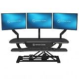 VERSADESK PowerPro 40 Inch Electric Standing Desk Converter – Push-Button Height Adjustable Sit to Stand Desk Riser for Triple Monitors & Laptop – Motorized Desktop Workstation with Wide Keyboard Tray