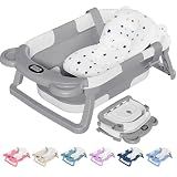 TPN Collapsible Baby Bathtub, Baby Bath Tub with Soft Cushion & Real-Time Thermometer, Baby Bathtub Infant to Toddler Tub (0-36 Months), Portable Newborn Travel Bath Tub