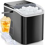 OLIXIS Ice Maker Machine with Handle,26lbs in 24Hrs,9 Ice Cubes in 6 Mins,Auto-Cleaning Portable Ice Maker with Basket and Scoop, Countertop Ice Maker for Home/Kitchen/Camping/RV, Sleek Black