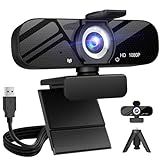 Full HD Webcam with Built-in Microphone and Rotatable Tripod, 1080P Video and Wide Angle Camera, Privacy Cover, for Desktop PC or Laptop Computer