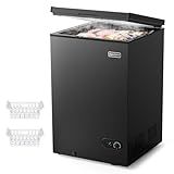 EUHOMY 3.5 Cu.Ft Chest Freezer with Removable Basket, Small Deep Freezer Adjustable 7 Thermostat, Quiet Mini Freezer Free-Standing Top Door, Energy Saving for Apartment/Garage/Basement/Dorm/Home,Black
