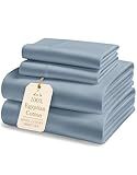 100% Egyptian Cotton Queen Size Sheet Set - 1000 Thread Count Silky Sateen Weave Naturally Breathable & Durable Winter Comfort, Hotel Soft Luxury Comfort with 15" Deep Pocket Queen Sheets -French Blue