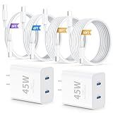 QZIIW iPhone 17 16 15 Pro Max Charger Fast Charging,45W Dual Port USB C Fast Charger Block [2-Pack] & Extra Long 60W 3/6/10/10FT USB C Cable - PD Quick Adapter 3.0 for iPhone 16 15 17/16 15 17 Pro.