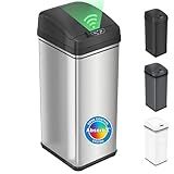 iTouchless 13 Gallon Kitchen Trash Can with Odor Filter, Automatic Motion Sensor Bin, Soft-Close Stainless Steel, Slim Wastebasket for Narrow Spaces, Silver