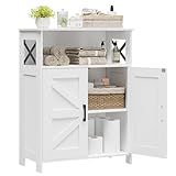Homhedy Farmhouse Bathroom Storage Cabinet with 2 Doors, Toilet Paper Cabinet with Adjustable Shelves, Small Bathroom Cabinet for Kitchen/Laundry/Living Room, 11.8 x 23.6 x 31.5 Inches, White