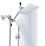 Shower Head, 8 Inch High Pressure Rainfall Shower Head/Handheld Shower Combo with 11 Inch Extension Arm, 9 Settings Adjustable Anti-leak Shower Head with Holder/Hose, Height/Angle Adjustable
