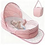 Portable Bassinet for Baby,Baby Bassinets Bedside Sleeper for Travel & Home,Foldable Bedside Crib with Breathable Mesh,Lightweight with Carry Bag & Storage Pocket,Safe Cosleeping Design for Infant