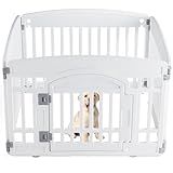 Sweetcrispy Plastic Dog Playpen - 4-Panel 24" Expandable & Durable Pet Fence for Medium Dogs - Indoor & Outdoor Portable Puppy Playpen with Secure Locking Door, White