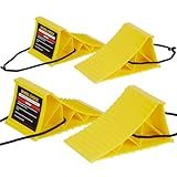PAHTTO Wheel Chocks, 4Pack Heavy Duty Wheel Chocks with Rope for Easy Removal, Durable, Non-Slip, Hard Plastic Wheel Chocks for, RV, Camper, Effective in Keeping Your Vehicle in Place, Yellow