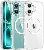 FNTCASE for iPhone 16 Case Clear: Magnetic Phone Cases with Screen Protector Drop Proof Compatible with Magsafe Slim Anti Yellowing Rugged Shockproof Protective Transparent Cell Cover (A-Clear)