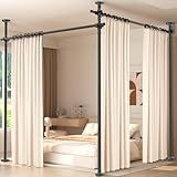 Room Divider for Room Separation,4-10ft(H) 28-140inch(W) Adjustable Temporary Privacy Wall Divider, Tension Curtain Rods No Drilling, Heavy Duty Partition Space Separator Freestanding,Black