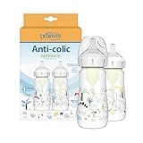 Dr. Brown's Natural Flow® Anti-Colic Options+™ Wide-Neck Baby Bottle Designer Edition Bottles, Dino Decos, 9oz/270mL, Level 1 Nipple, 2-Pack, 0m+