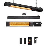 Ceiling Electric Outdoor Heater Wall-Mounted Hanging Patio 1500W Infrared 9 Heat Levels, 24H Timers, 1s Heating Carbon Fiber Tube Wall Heater for Gazebo, Balcony