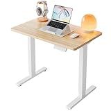 HUANUO 32" Small Electric Standing Desk Adjustable Height, 4 Memory Height Settings, Sit Stand Up Desk for Home Office & Computer Workstation, LightWalnut