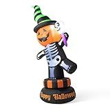 Glitzhome 6ft Halloween Inflatable Decoration Self-Rotating Skeleton Jack Built-in Lights Outdoor & Indoor Holiday Yard Decor Blow Up Festival Decor