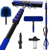 SKGPOLE 30Ft Reach Solar Panel Cleaning Brush Kit with 5-24ft Telescoping Pole, Water Fed Window Cleaner Tool with 20" Brush, Soap Dispenser, Cobweb Duster, Squeegee for Roof, CV, Gutter, Boat, Deck