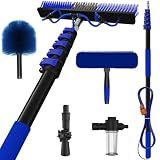SKGPOLE 30Ft Reach Solar Panel Cleaning Brush Kit with 5-24ft Telescoping Pole, Water Fed Window Cleaner Tool with 20" Brush, Soap Dispenser, Cobweb Duster, Squeegee for Roof, RV, Gutter, Boat, Deck