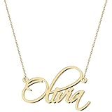 UMAGICBOX Olivia Name Necklace Personalized 18K Gold Plated Stainless Steel, Custom Minimalist Initial Nameplate Pendant for Anniversary Friendship Birthday for Women Girls Teen Kids