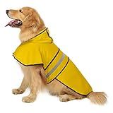 HDE Dog Raincoat Jacket Reflective Adjustable Hooded Pet Poncho Rain Coat with Leash Hole for Small to X-Large Dogs Yellow - XL