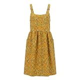 Cityelf Apron for Women Cotton Linen with Large Pockets Floral No Waist Tie Kitchen Cooking Baking Gardening Aprons Dress Adjustable