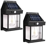 Solar Wall Lights Outdoor [2 Pack] Dusk to Dawn Solar Motion Lights Outdoor, Waterproof, 3 Lighting Modes, Wall Mount Light Sconces For Outside Patio Fence Yard Garage (BLACK-1 BULB, 2 PACK STANDARD)