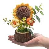 Tileafry Handmade Crochet Knitted Sunflower Bouquet Creative Knitted Potted Plant Mini Cute Home Desktop Decorations and Gifts for Friends, Lovers, Classmates