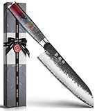 Japanese Chef Knife, 7 Inch Hand Forged Santoku Knife with VG10 Steel, Chefs Knives for Professional & Home Kitchen, Sharp Kitchen Knives with Red Ergonomic Handle, Cooking Gifts for Men and Women