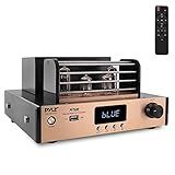 Bluetooth Tube Amplifier Stereo Receiver - 1000W Home Audio Desktop Stereo Vacuum Hi-Fi Power Amplifier Receiver w/ 4 Vacuum Tubes, USB/CD/DVD Input, Subwoofer Output - Pyle PVTA90