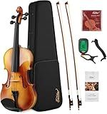Eastar 4/4 Violin Set Full Size Fiddle Solidwood for Adults with Hard Case, Shoulder Rest, Rosin, Two Bows, Clip-on Tuner and Extra Strings, EVA-330