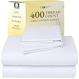 California Design Den King Size Sheets Set - Soft 400 Thread Count Sateen, Natural 100% Cotton Sheets King Size, Deep Pockets with All Around Elastic for a Snug Fit, Cool & Durable Bedding - White