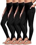 NORMOV 4 Packs Yoga Leggings with Pockets for Women, Soft High Waisted Tummy Control Workout Pants(4Black,L)