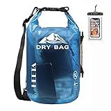 HEETA Dry Bag Waterproof for Women Men, Roll Top Lightweight Dry Storage Bag Backpack with Phone Case for Travel Swimming Boating Kayaking Paddle Board Camping Beach Accessories (Transparent Blue,10L)