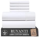 RUVANTI 100% Cotton Queen Sheets, Percale Queen Sheet Set, Bright White