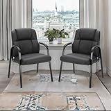 Sweetcrispy Waiting Room Office Guest Chairs Set of 2, PU Leather Big and Tall No Wheels Executive Office Chair with Padded Arms for Reception Conference Room Lobby