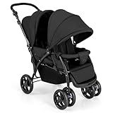 HONEY JOY Double Stroller, Foldable Lightweight Infant Twin with Tandem Seating, 5-Point Harness, Recline Seat, Storage Basket, Compact Baby Double Stroller Newborn and Toddler (Black)