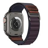 MRAIN-H Leather Design Compatible with Apple Watch Bands Ultra 3 2 1 (49mm) & Series 11 10 9 8 7 6 5 4 SE 3 2 1 (46mm 45mm 44mm), Soft Stretchy Nylon Sport Band for iWatch Men Women