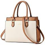 KURGOOL Handbags Purses for Women, Trendy Leather Dual-tone Tote Purse, Designer Handbag Shoulder Bag Top Handle Satchel Bags (Beige & Brown)