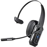 CPTEA Trucker Bluetooth Headset, Bluetooth Headset with Noise Cancelling Microphone & Mute Button, 60Hrs Working Time, Wireless On-Ear Headphones with Mic for Work/Cellphone/Laptop/Office - Black