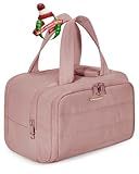 BAGSMART Travel Toiletry Bag, Lightweight Large Wide-open Travel Bag for Women, Puffy Cosmetic Makeup Bag Organizer with Handle for Accessories,Essentials, Toiletries, Dark Pink