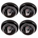 WALI Dummy Fake Security CCTV Dome Camera with Flashing Red LED Light with Security Alert Sticker Decals (SD-4), 4 Packs, Black
