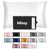 Blissy Silk Pillowcase - 100% Pure Mulberry Silk - 22 Momme 6A High-Grade Fibers - Silk Pillow Cover for Hair & Skin - Regular, Queen & King (Blissy White, Standard)