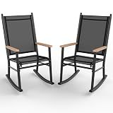Shintenchi Outdoor Rocking Chairs Set of 2,Upgraded High Back Patio Rocking Chair Set,Breathable Textilene Fabric Outdoor Rocking Chair for Porch,Patio,Garden,Balcony,Black